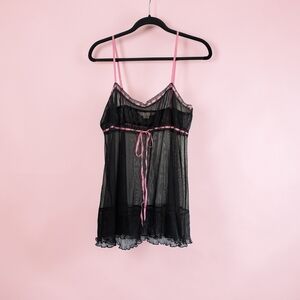 Victoria Secret Black Lace Babydoll Night Gown Lingerie teddy Nightie Pink M